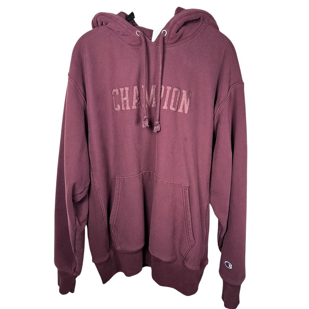 Champion Burgundy Pullover Reverse Weave Cotton Logo Hoodie Women's Large